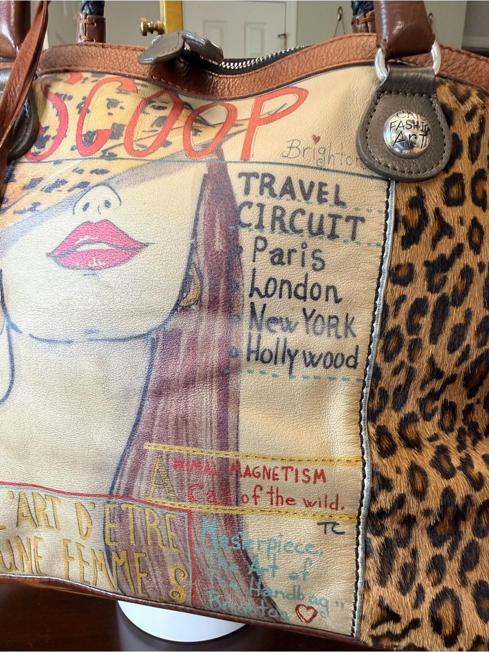 Brighton fashionista Leopard-Panel Shoulder Bag in Brown & Black - Picture 5 of 11